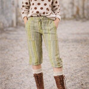 Multicolor Striped Cropped Knicker Pant Bermuda Shorts Boho Rasta Artisan